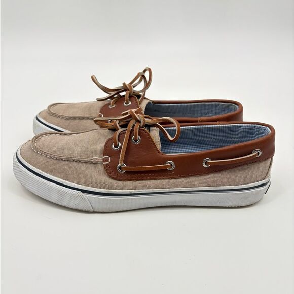 Sperry Men's Top Sider Bahama Chambray 2-Eye Boat Shoes Tan Size 11 - Picture 2 of 7